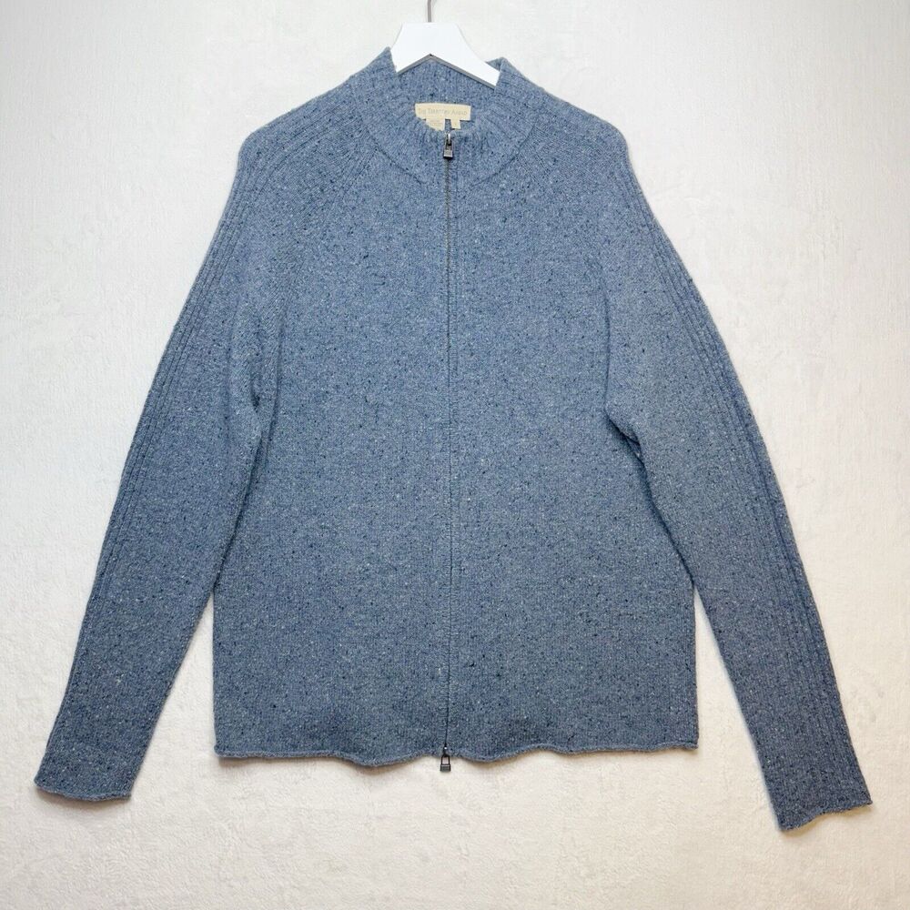 THE TERRITORY AHEAD Lambswool Cardigan Mock Neck Sweater Full Zip Blue‎ Mens L